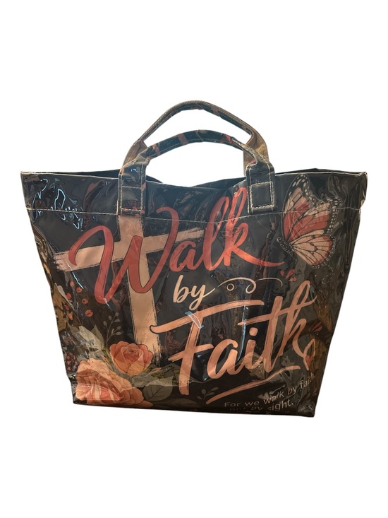 Trendy boutique￼ Handbags - Walk by Faith Floral Tote Bag - Black & Pink Script